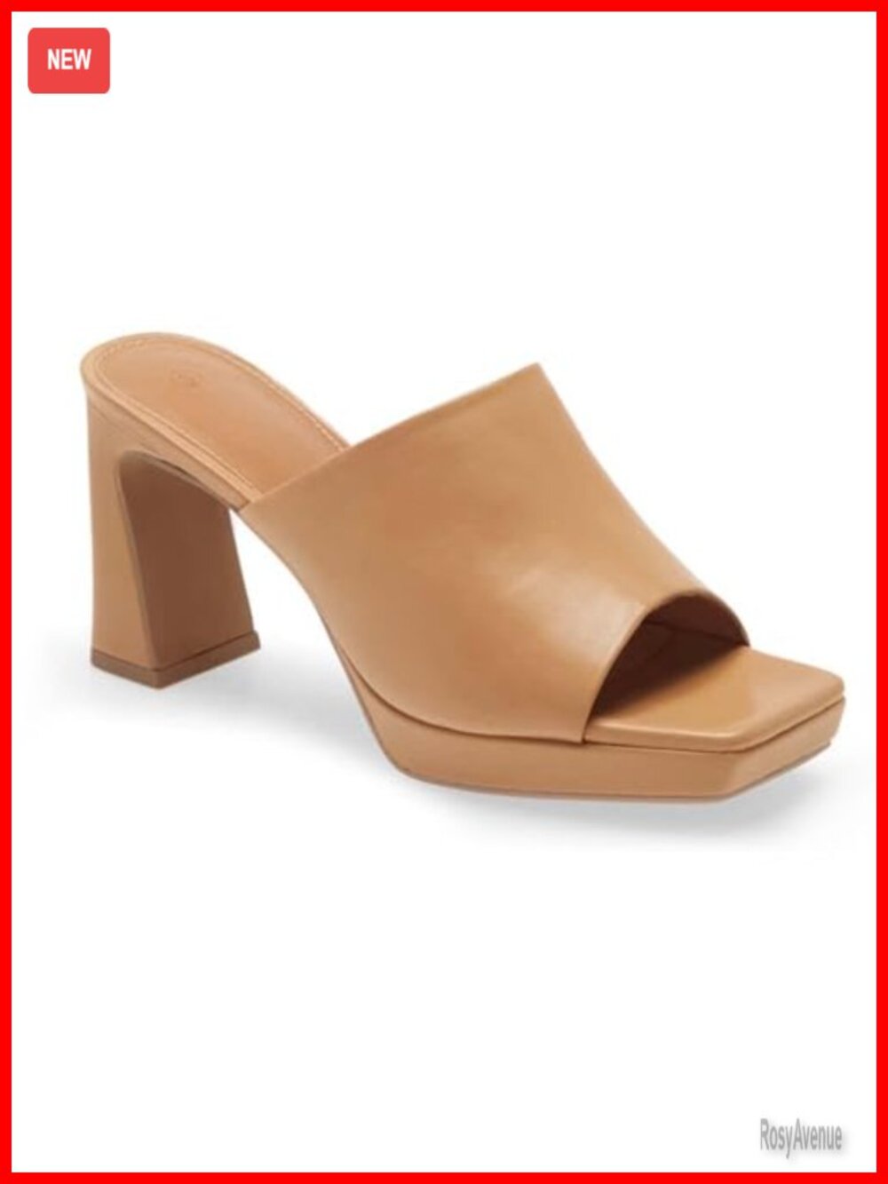 Women's Chunky Heel Mules Square Open Toe High Heeled Slip On Sandals